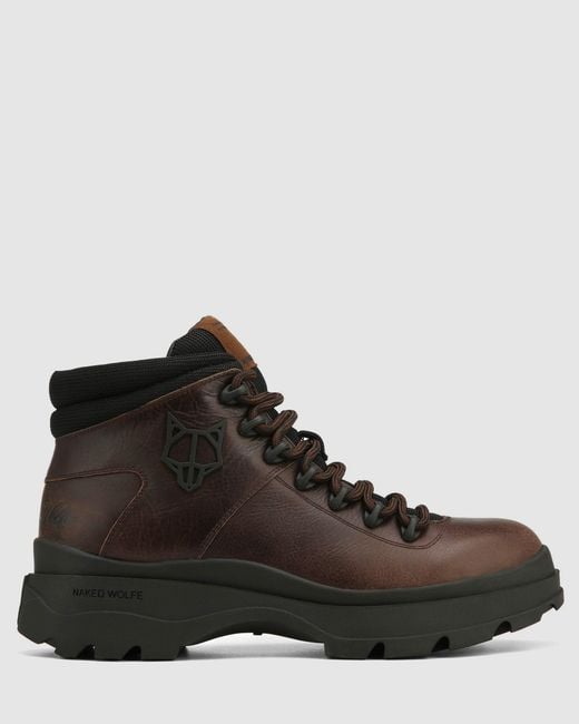 Naked Wolfe Brown Rugged Leather Lace-Up Boots