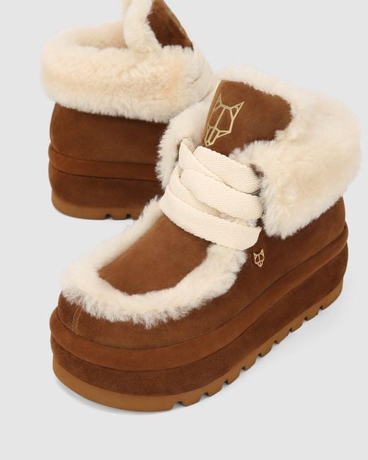 Naked Wolfe Brown Shearling-Lined Suede Lace-Up Boots