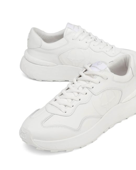 Naked Wolfe Man White Leather Sneakers with 3D Wolfe Logo