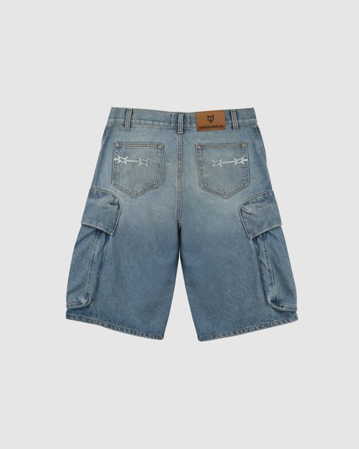 Naked Wolfe Blue Denim Cargo Shorts Light