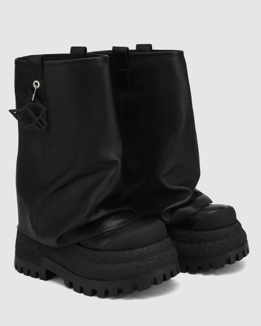 Naked Wolfe Black Asymmetric Toe Leather Chunky Boots