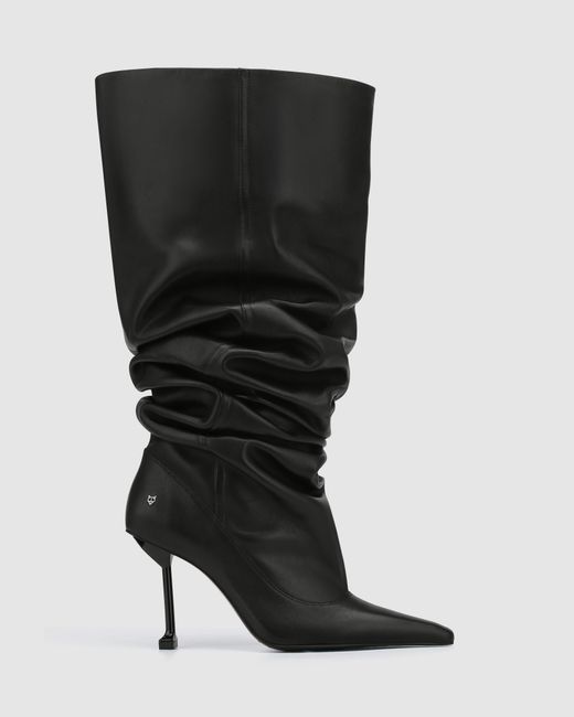 Naked Wolfe Black Pointed-Toe Leather Heeled Boots