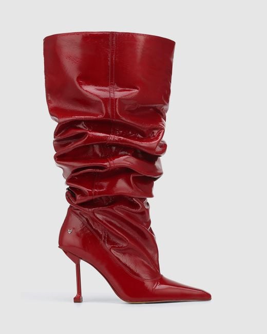 Naked Wolfe Red Crinkle Patent Leather Heeled Boots
