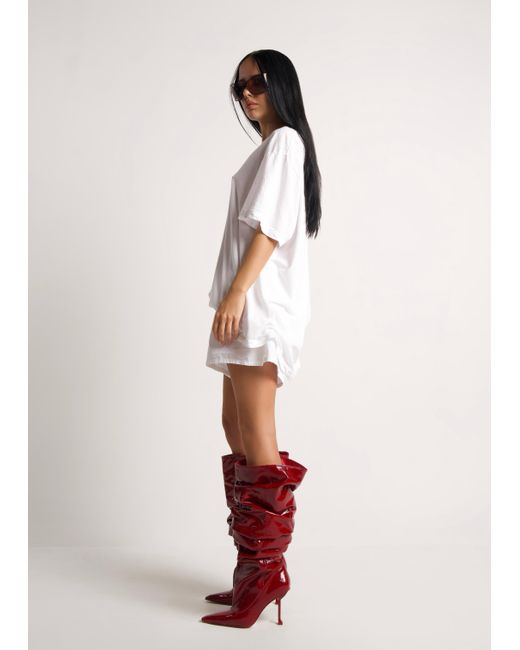 Naked Wolfe Crinkle Patent Leather Heeled Boots in Red | Lyst