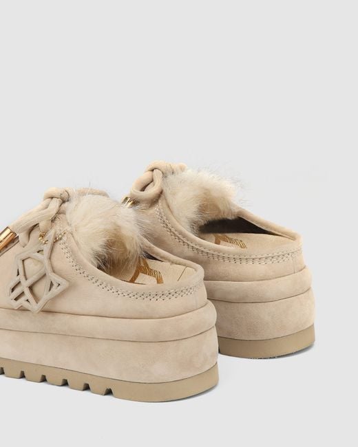 Naked Wolfe Natural Suede Shearling Slip-On Sneakers