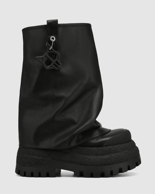 Naked Wolfe Black Asymmetric Toe Leather Chunky Boots