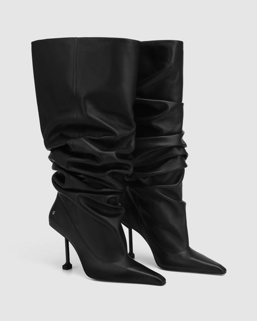Naked Wolfe Black Pointed-Toe Leather Heeled Boots