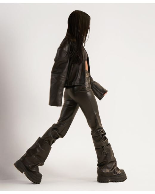 Naked Wolfe Black Asymmetric Toe Leather Chunky Boots