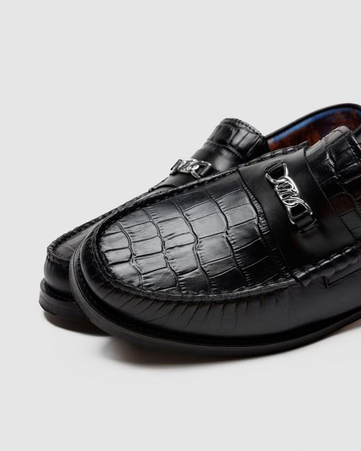 Naked Wolfe Black Croc-Embossed Leather Loafers