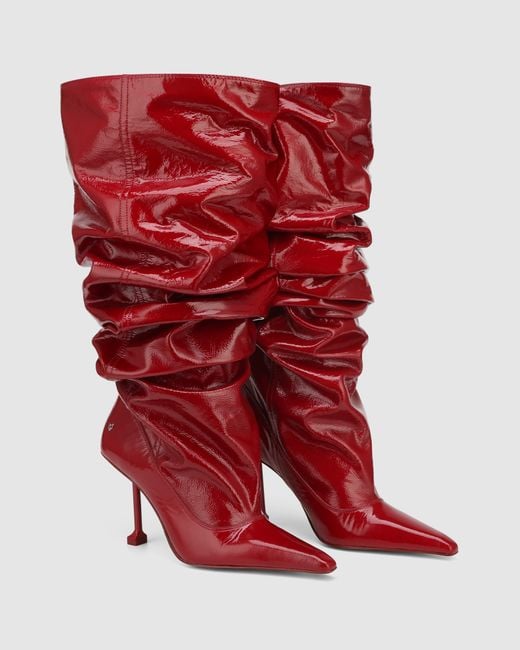 Naked Wolfe Red Crinkle Patent Leather Heeled Boots