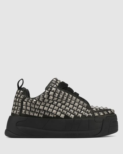 Naked Wolfe Black Studded Leather Suede Platform Sneakers