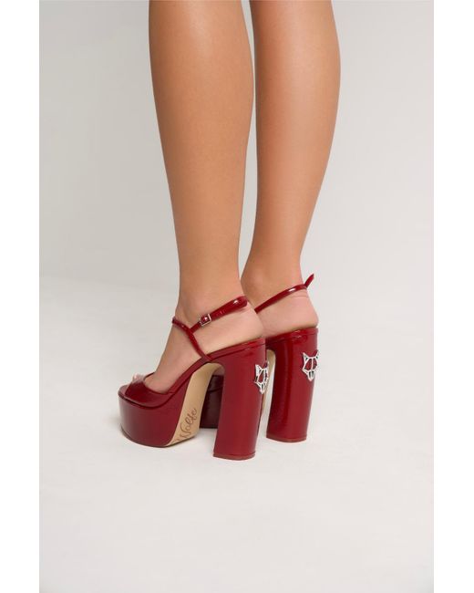 Naked Wolfe Red Crinkle Patent Leather Peep-Toe Heels