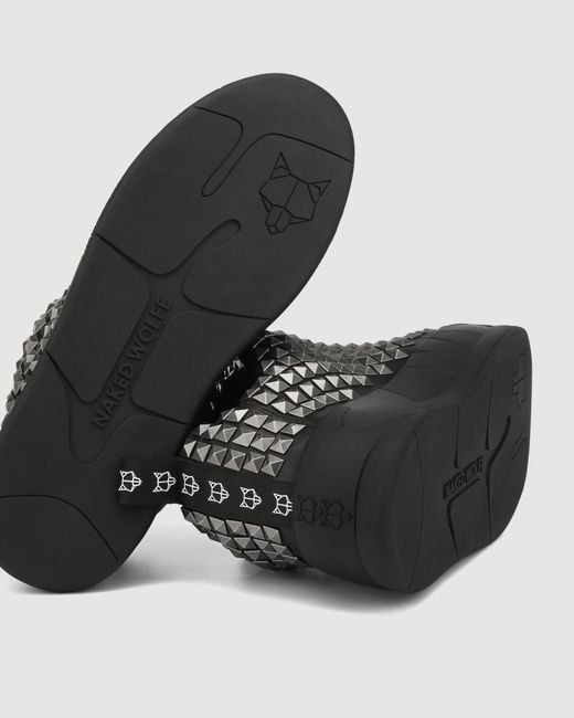 Naked Wolfe Black Studded Leather Suede Platform Sneakers