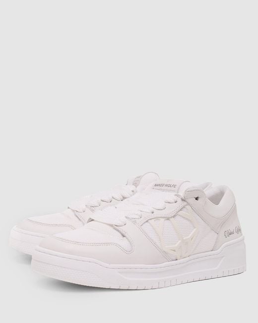 Naked Wolfe Mesh Triple White Slip-On Sneakers