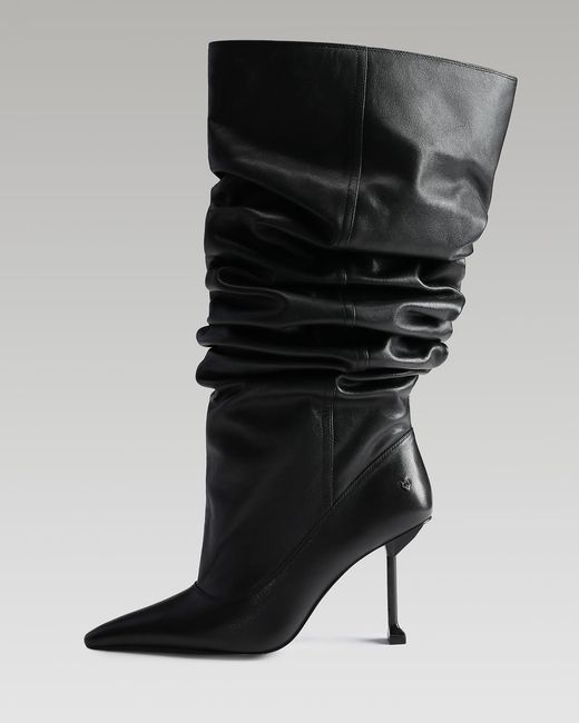 Naked Wolfe Black Pointed-Toe Leather Heeled Boots