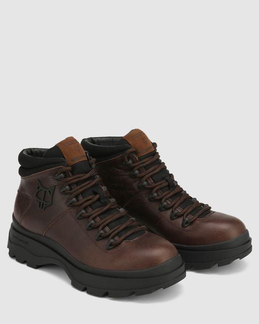 Naked Wolfe Brown Rugged Leather Lace-Up Boots