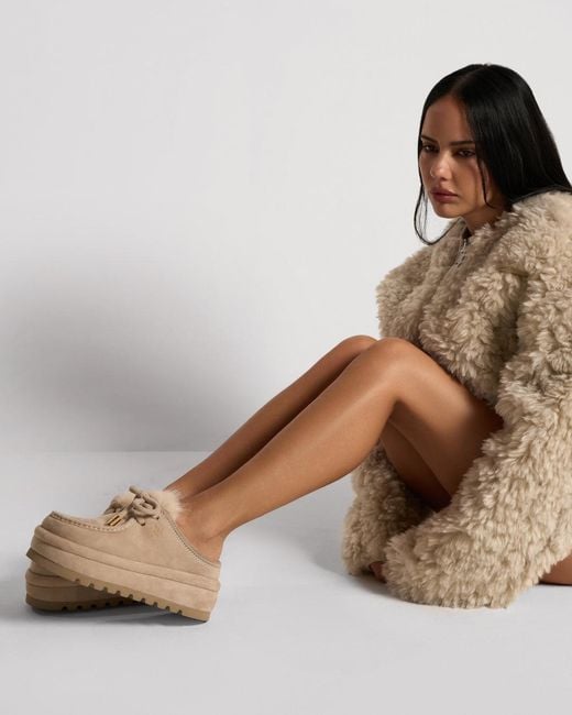 Naked Wolfe Natural Suede Shearling Slip-On Sneakers