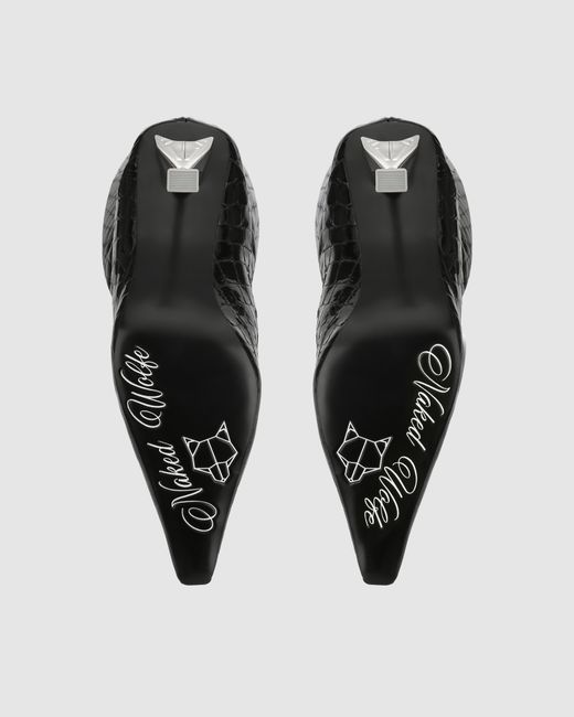 Naked Wolfe Black Croc Patent Leather Pointed-Toe Knee Boots