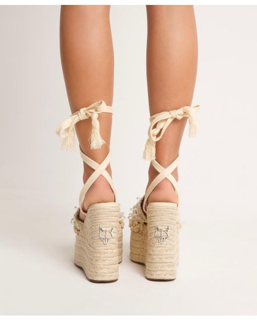 Naked Wolfe Woven Rope Wedge Mules with Beading in Natural