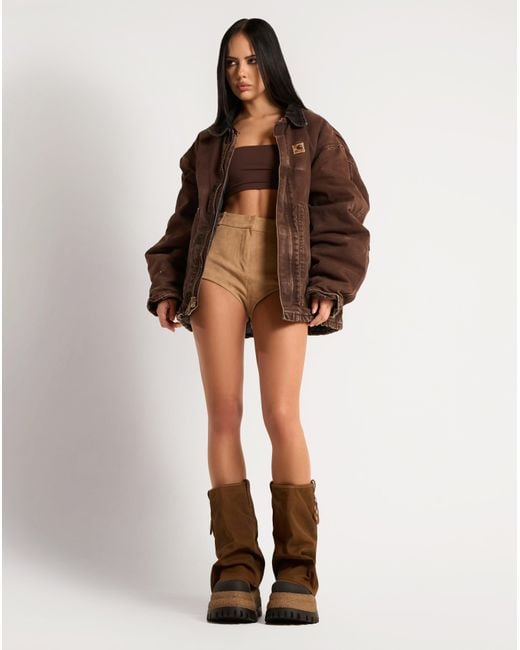 Naked Wolfe Brown Asymmetric Toe Canvas Chunky Boots