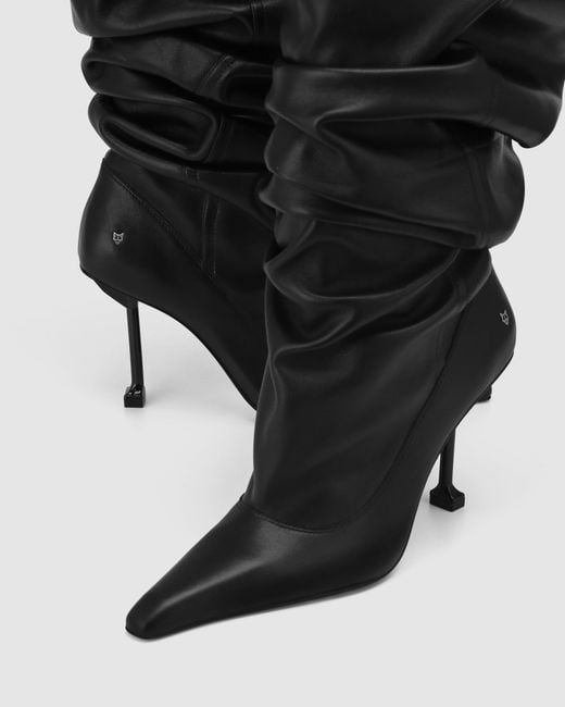 Naked Wolfe Black Pointed-Toe Leather Heeled Boots
