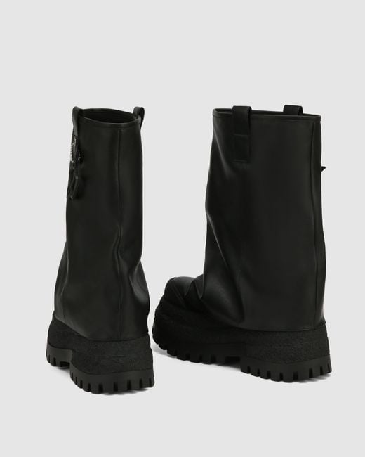 Naked Wolfe Black Asymmetric Toe Leather Chunky Boots