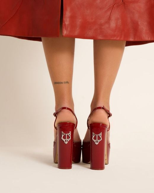 Naked Wolfe Crinkle Patent Leather Peep-Toe Heels in Red | Lyst