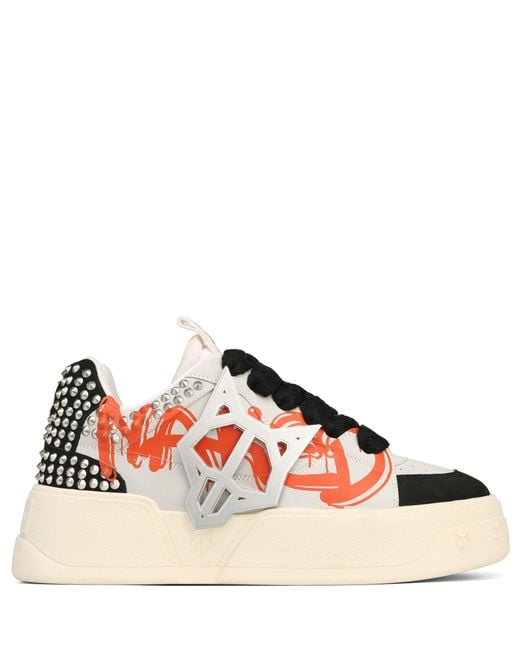 Naked Wolfe Man White Graffiti Leather Skate Sneakers