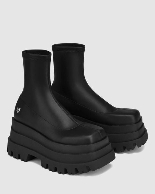 Naked Wolfe Black Sassy Faux-leather Tiered Platform Boots