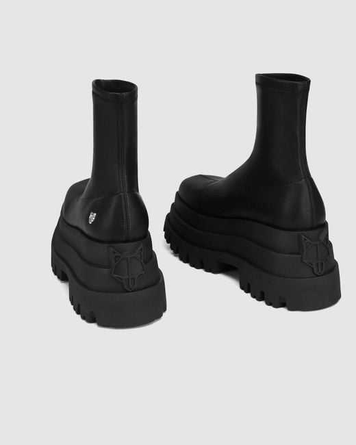 Naked Wolfe Black Sassy Faux-leather Tiered Platform Boots