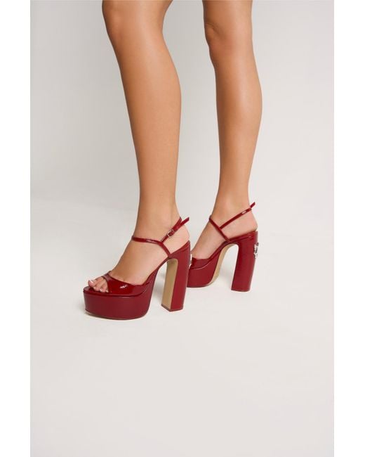 Naked Wolfe Red Crinkle Patent Leather Peep-Toe Heels