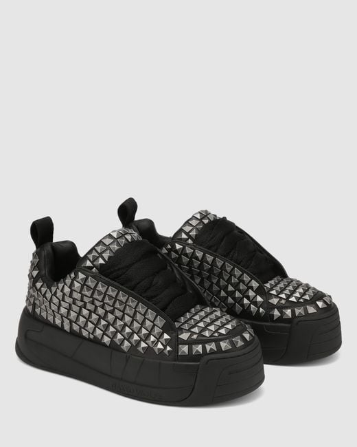 Naked Wolfe Black Studded Leather Suede Platform Sneakers