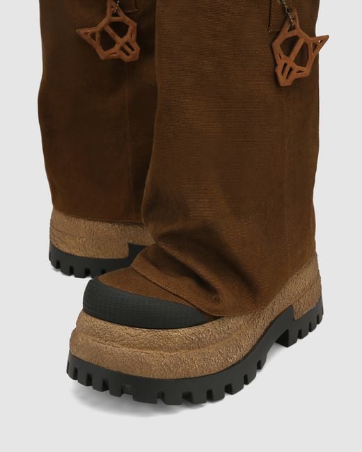 Naked Wolfe Brown Asymmetric Toe Canvas Chunky Boots