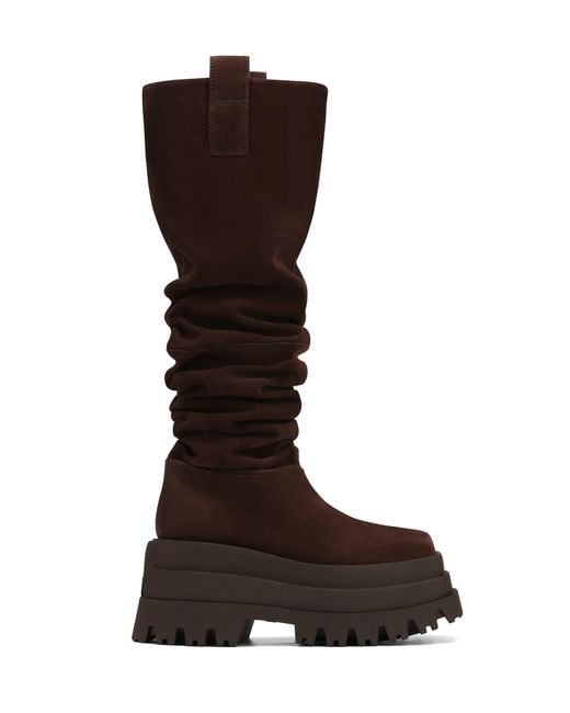 Naked Wolfe Brown Suede Scrunch Knee-High Boots