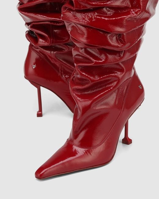 Naked Wolfe Red Crinkle Patent Leather Heeled Boots