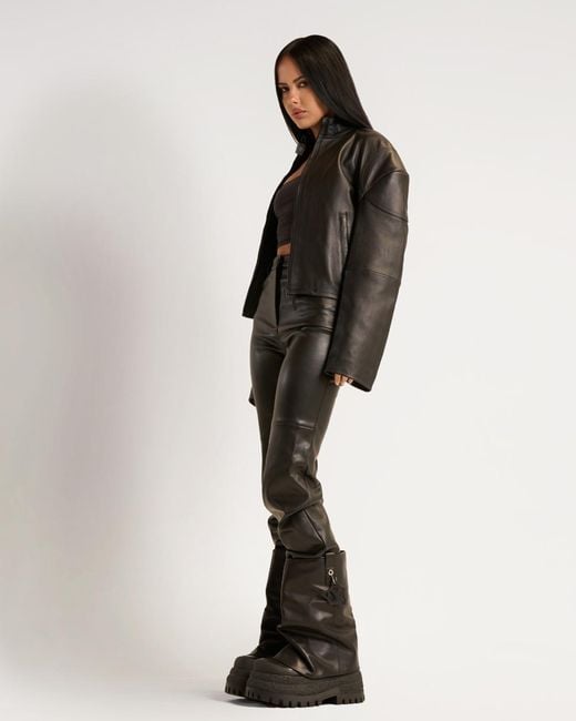 Naked Wolfe Black Asymmetric Toe Leather Chunky Boots