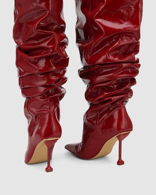 Naked Wolfe Red Crinkle Patent Leather Heeled Boots