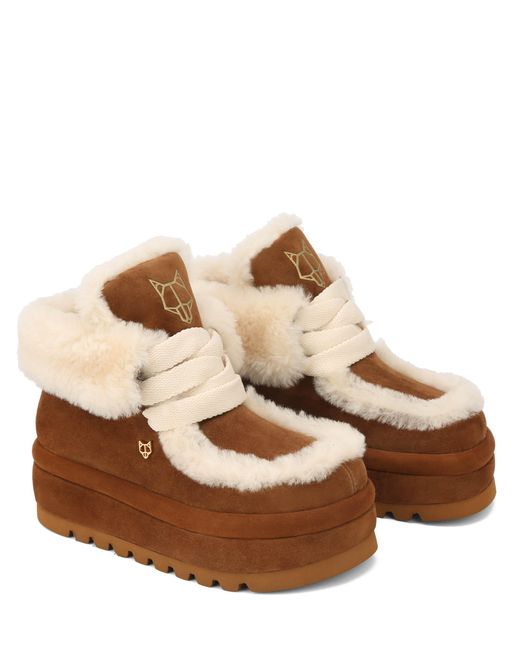 Naked Wolfe Brown Shearling-Lined Suede Lace-Up Boots