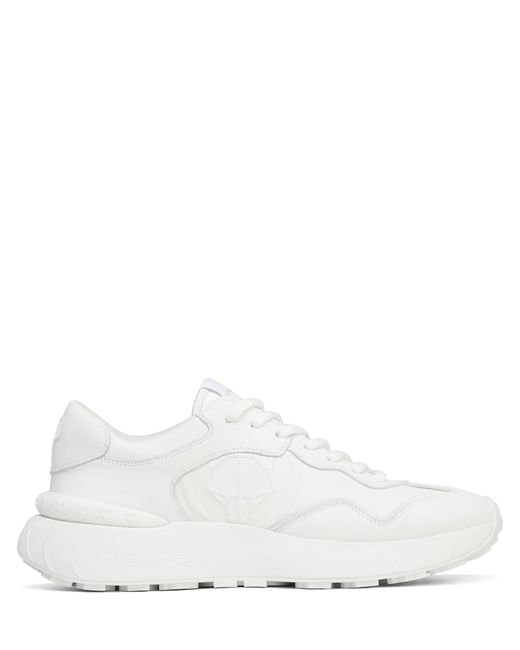 Naked Wolfe Man White Leather Sneakers with 3D Wolfe Logo