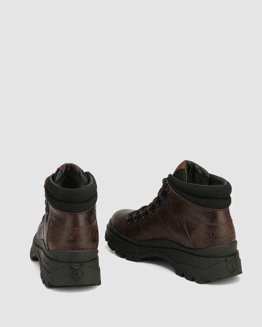 Naked Wolfe Brown Rugged Leather Lace-Up Boots