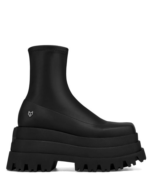 Naked Wolfe Black Sassy Faux-leather Tiered Platform Boots