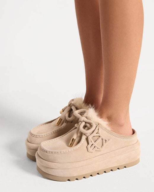 Naked Wolfe Natural Suede Shearling Slip-On Sneakers