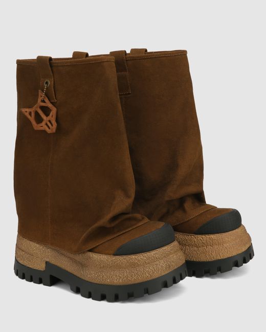 Naked Wolfe Brown Asymmetric Toe Canvas Chunky Boots