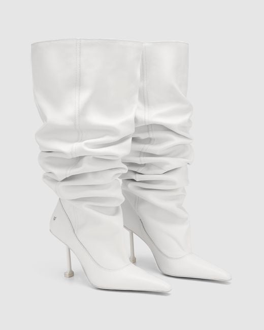 Naked Wolfe White Nappa Leather Pointed-Toe Scrunch Boots
