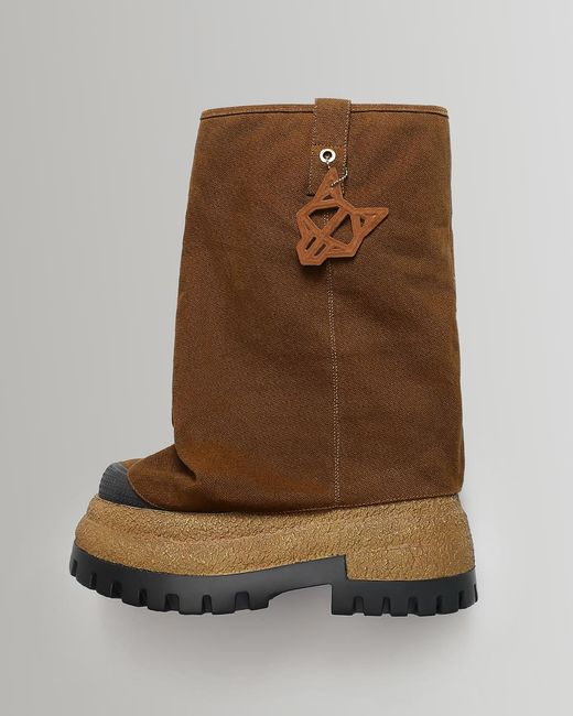 Naked Wolfe Brown Asymmetric Toe Canvas Chunky Boots
