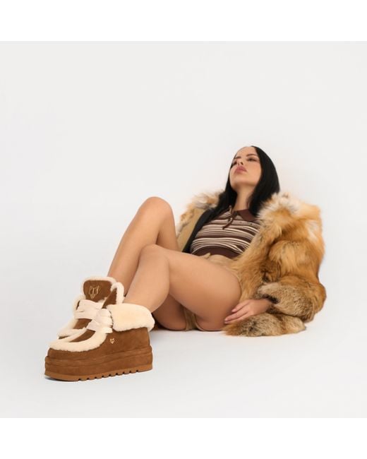Naked Wolfe Brown Shearling-Lined Suede Lace-Up Boots