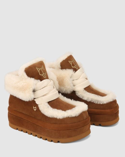 Naked Wolfe Brown Shearling-Lined Suede Lace-Up Boots