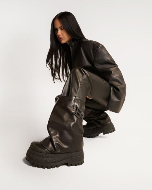 Naked Wolfe Black Asymmetric Toe Leather Chunky Boots