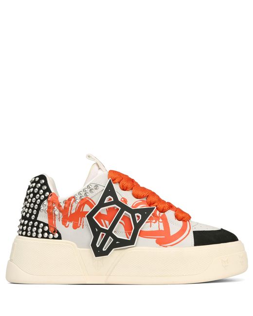 Naked Wolfe Man White Graffiti Leather Skate Sneakers