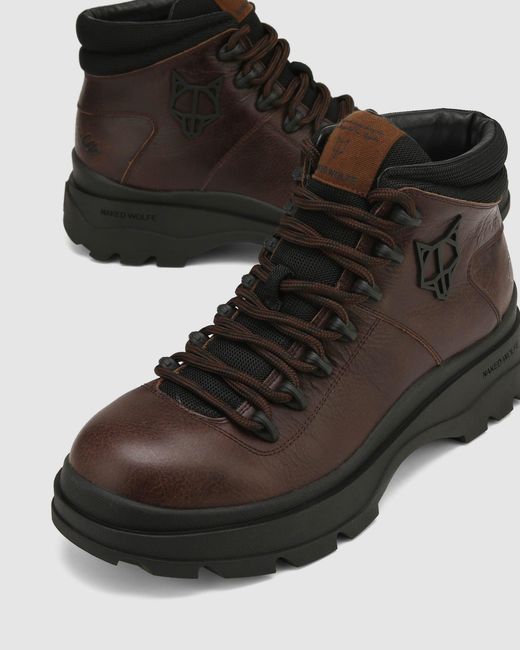 Naked Wolfe Brown Rugged Leather Lace-Up Boots